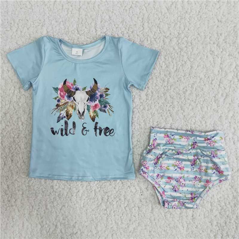 4.18wild free Girls baby bummies sets blue shirt
