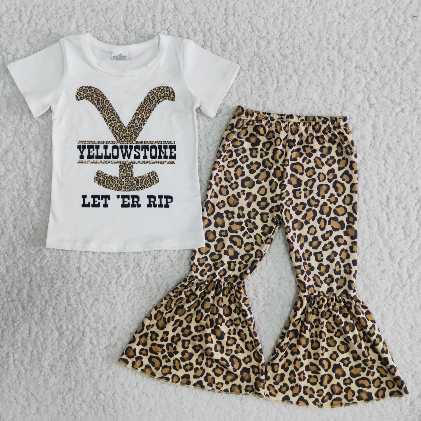 4.16yellowstone let 'er rip shirt leopard bell pants girls sets kids clothes