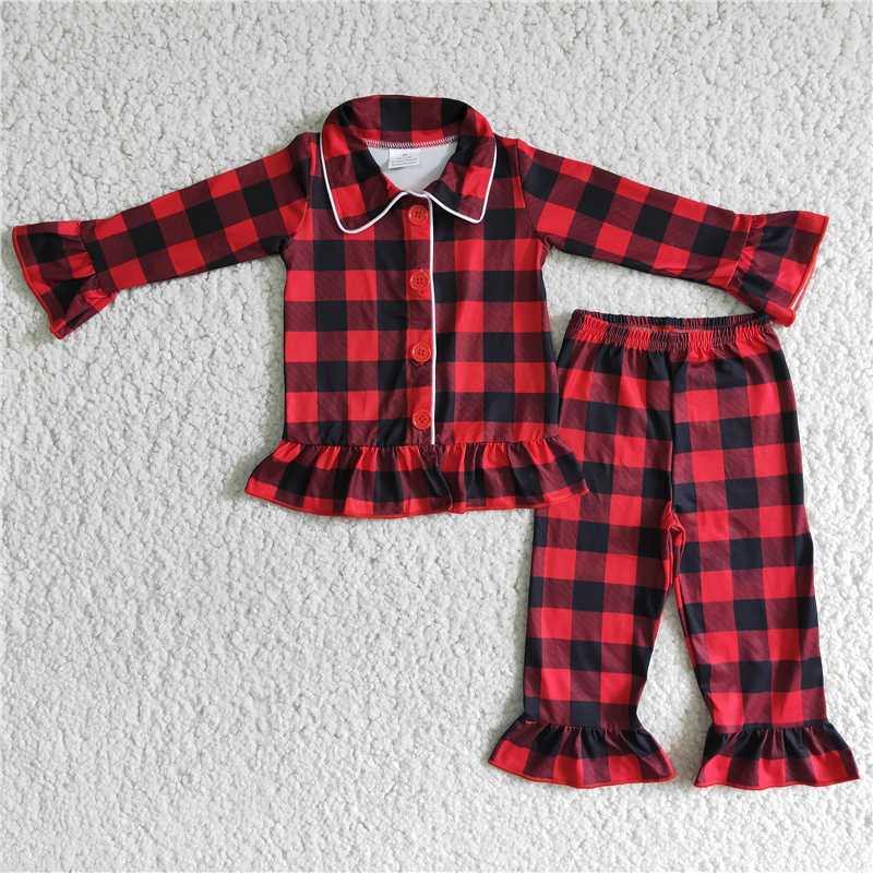 red and black plaid pajamas suit baby girls outfits winter christmas sets