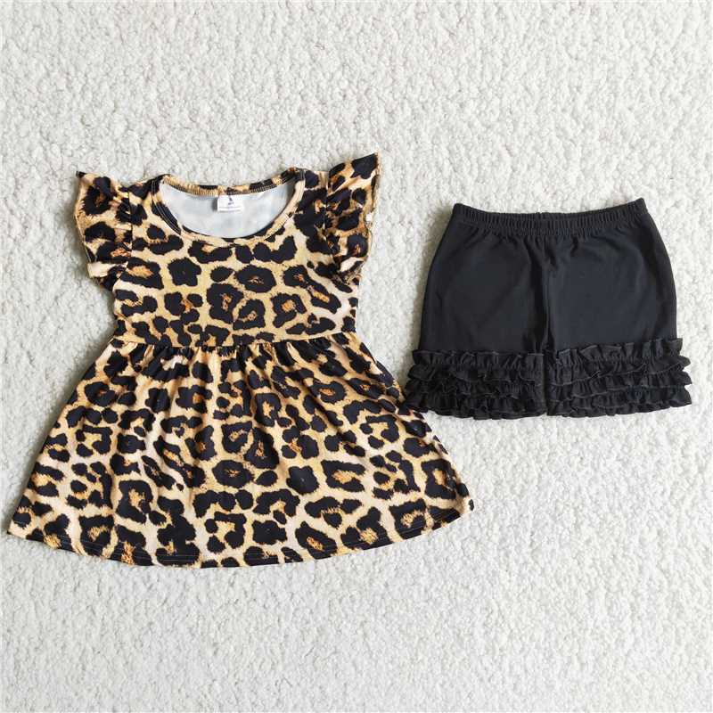 girls summer shorts sets shirt shorts 2pieces Leopard print