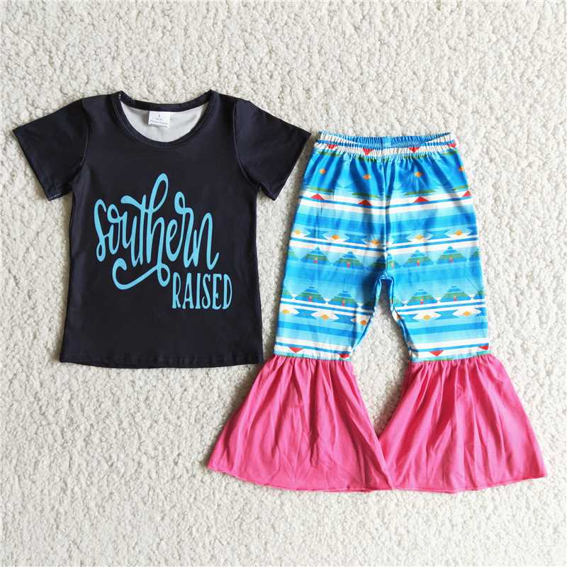 raised shirt bell pants girls sets kids clothes