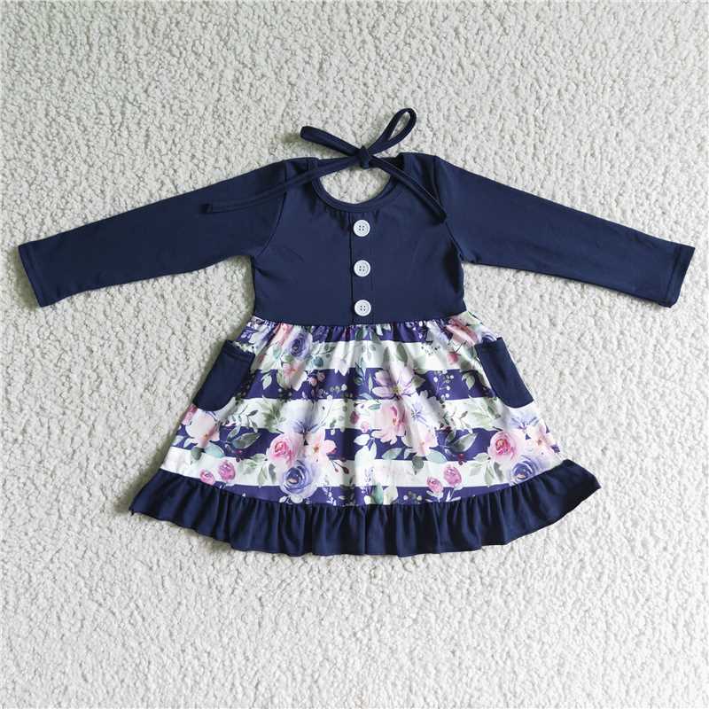 flower dress with pockets long sleeve girls skirt kids clothes