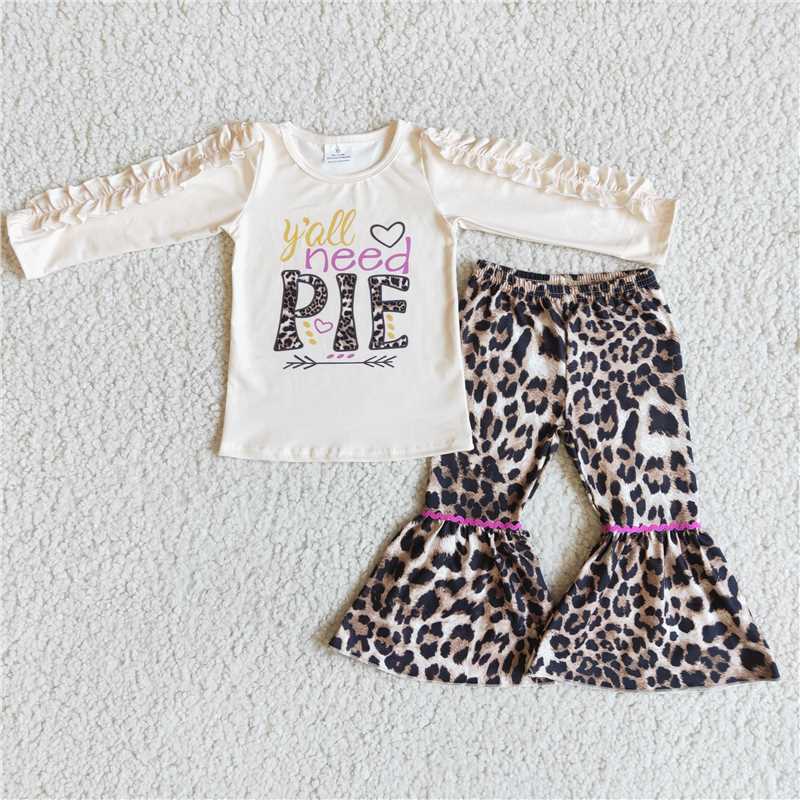 4.16y'all need pie shirt and leopard bell pants 2 pieces girls outfits kids clothes