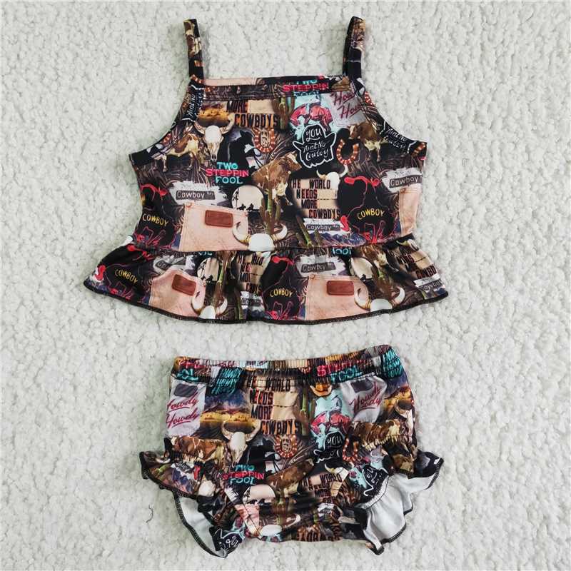 4.19Western cowboys kids Girls bummies sets