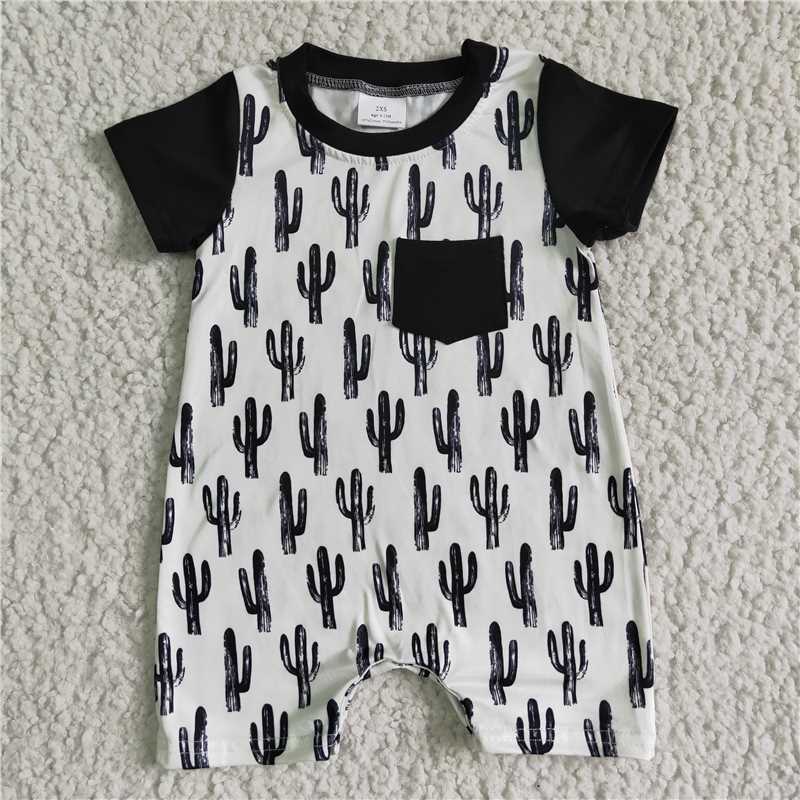 4.19Western cactus short sleeve boys rompers with pocket