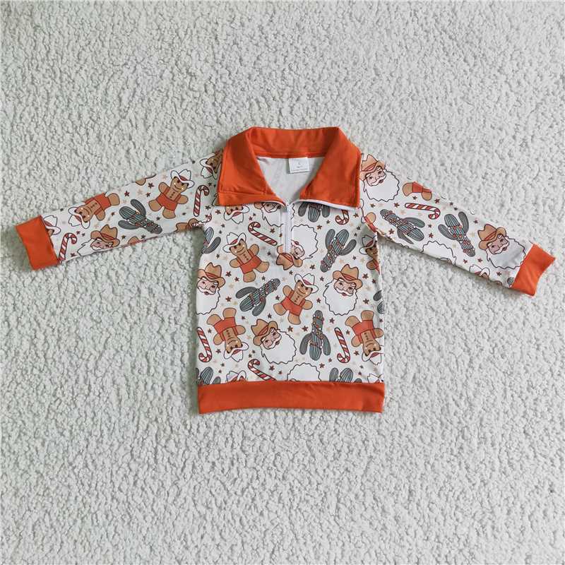 6.3zip western santa pullover christmas boys top kids clothes