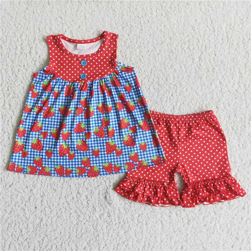 girls summer sets strawberry top & shorts suits