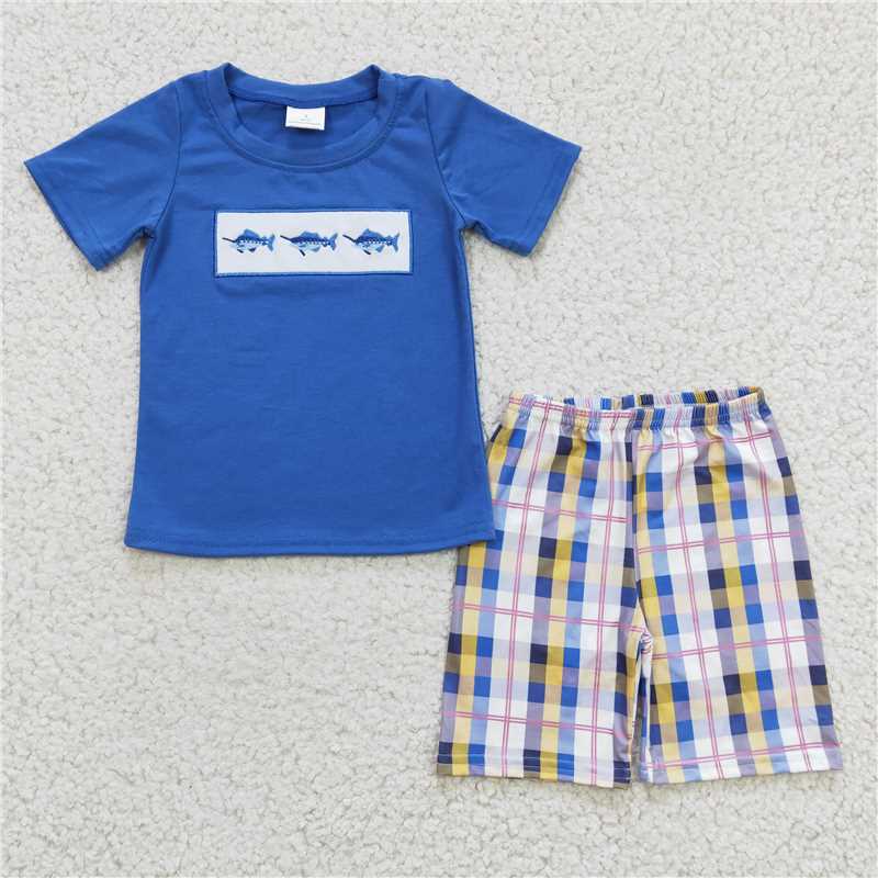 embroidered shark boys summer sets