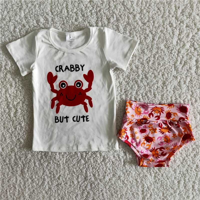 Girls baby bummies sets Crab top summer