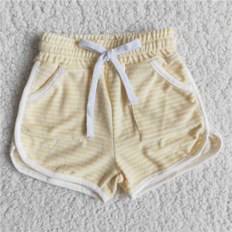 4.16yellow stripes Cotton Shorts kids girls summer shorts elastic waist