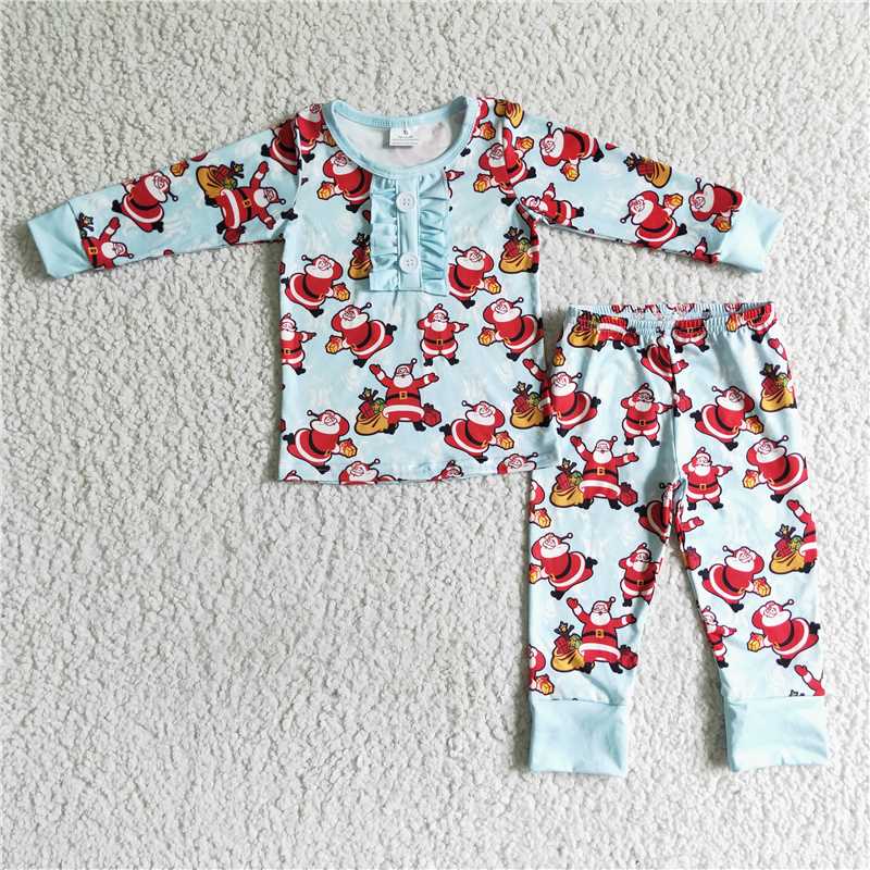 Christmas Santa Claus girls pajamas outfits 2 pieces fall winter sets
