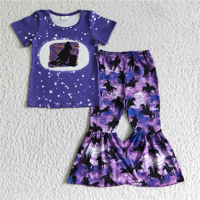 4.17Western short sleeve shirt bell 2 pieces cowboy girl sets kid clothes