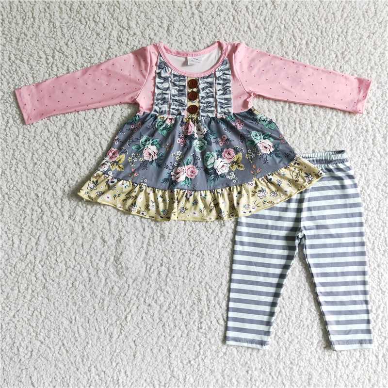 flower top stripe pants 2 pieces girl sets kids clothes