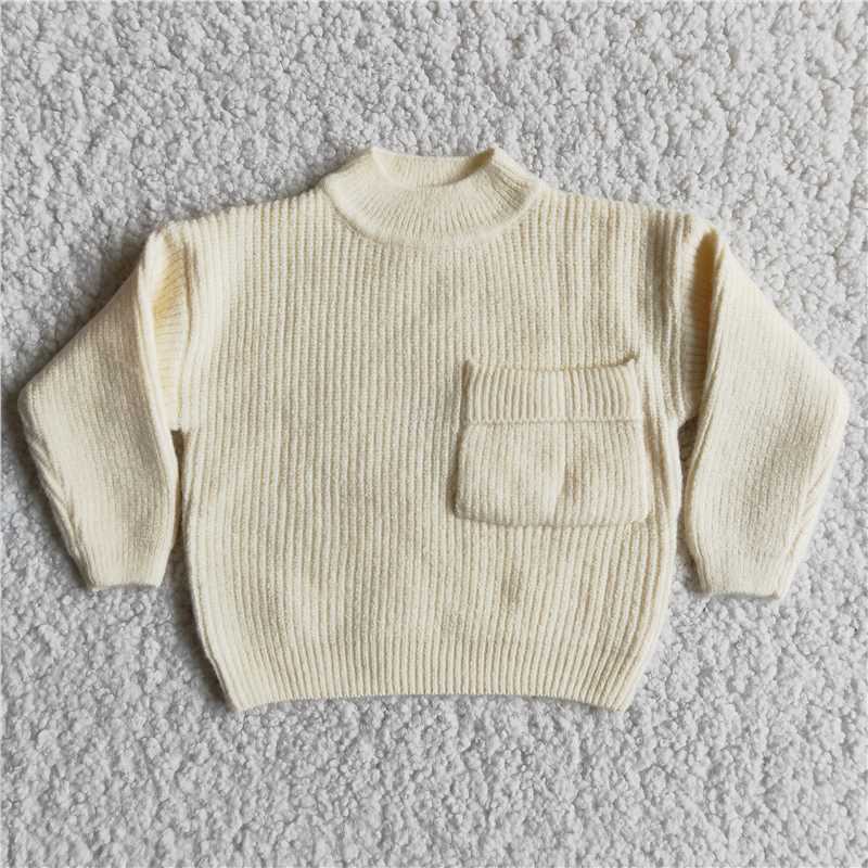 4.18White solid color pocket sale Sweater