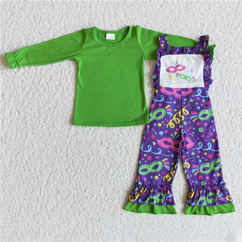 " mardi gras" girl overall outfits kids clothes