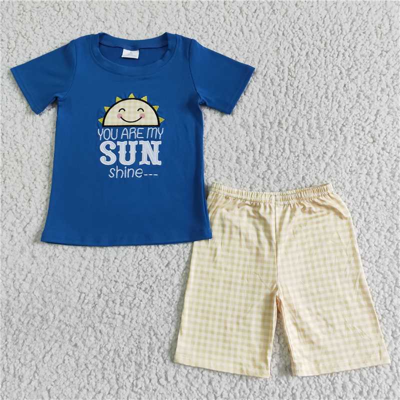 4.16you are my sun shine boys summer sets shirt and shorts 2 pieces suit