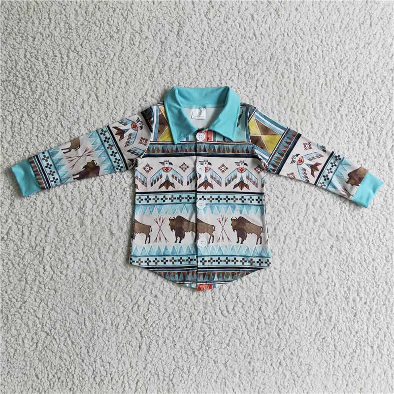 6.3western shirt boys long sleeve tops button kids cardigan
