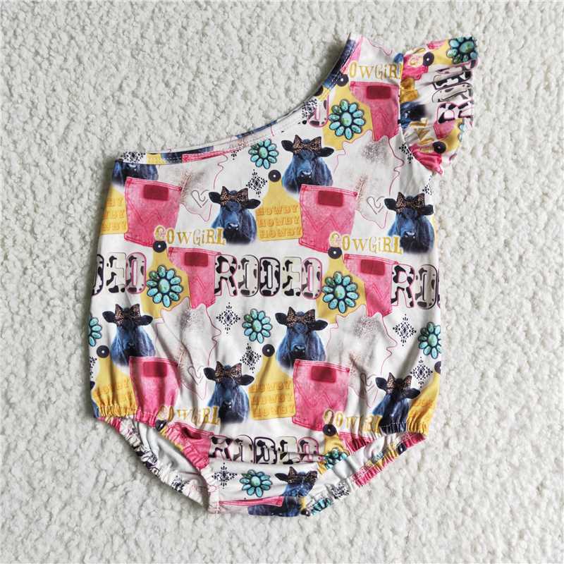 4.19Western girls bubble baby rompers