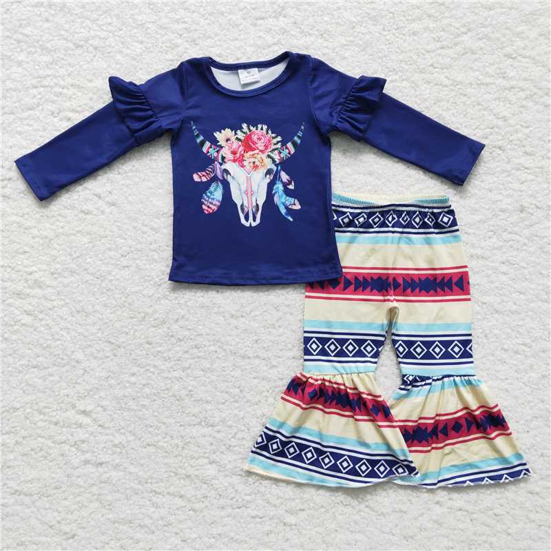 cow skull top and bell pants girls outfits kids clothes