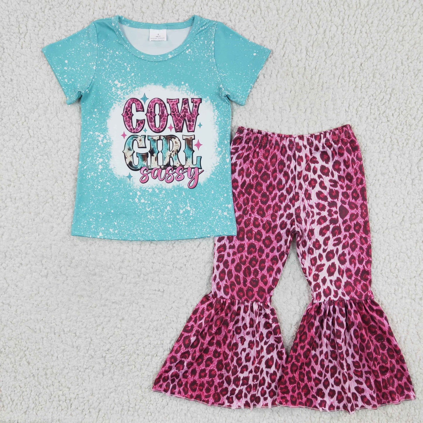 cow girl sassy shirt & leopard bell set girls suit kids clothes
