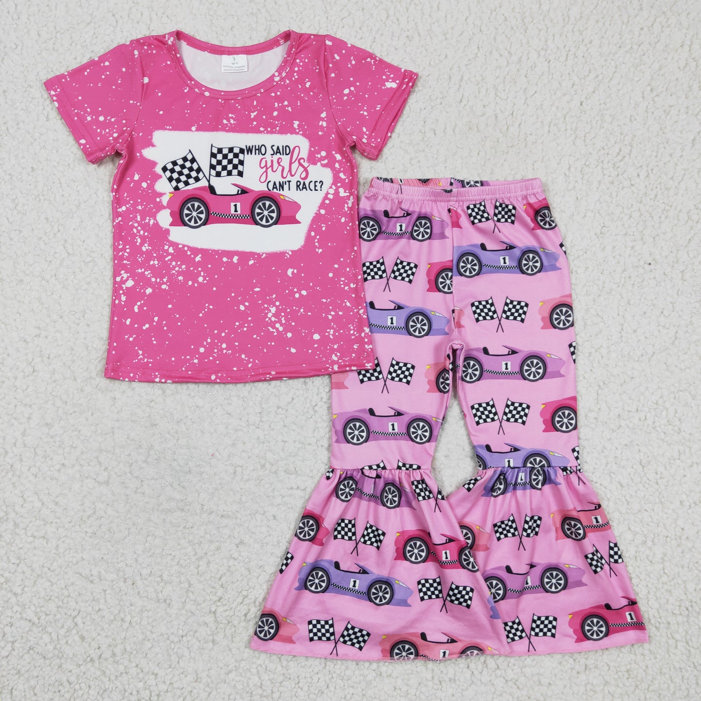 6.4who said girls can't race? shirt bell pants set girls suit kids clothes