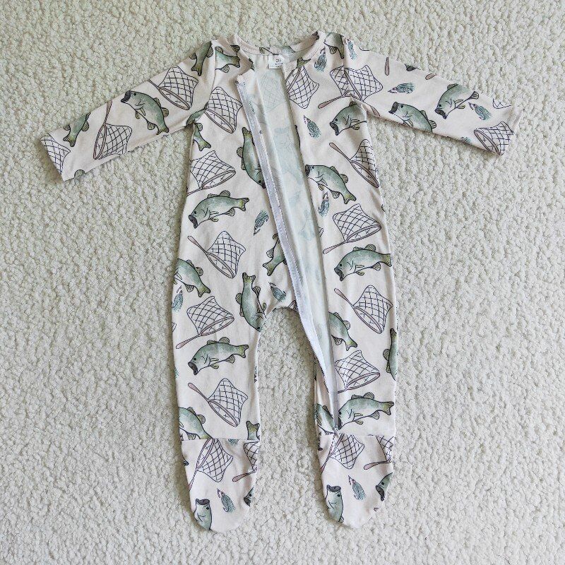 fishing Zip Sleeper romper even feet long sleeve jumpsuit
