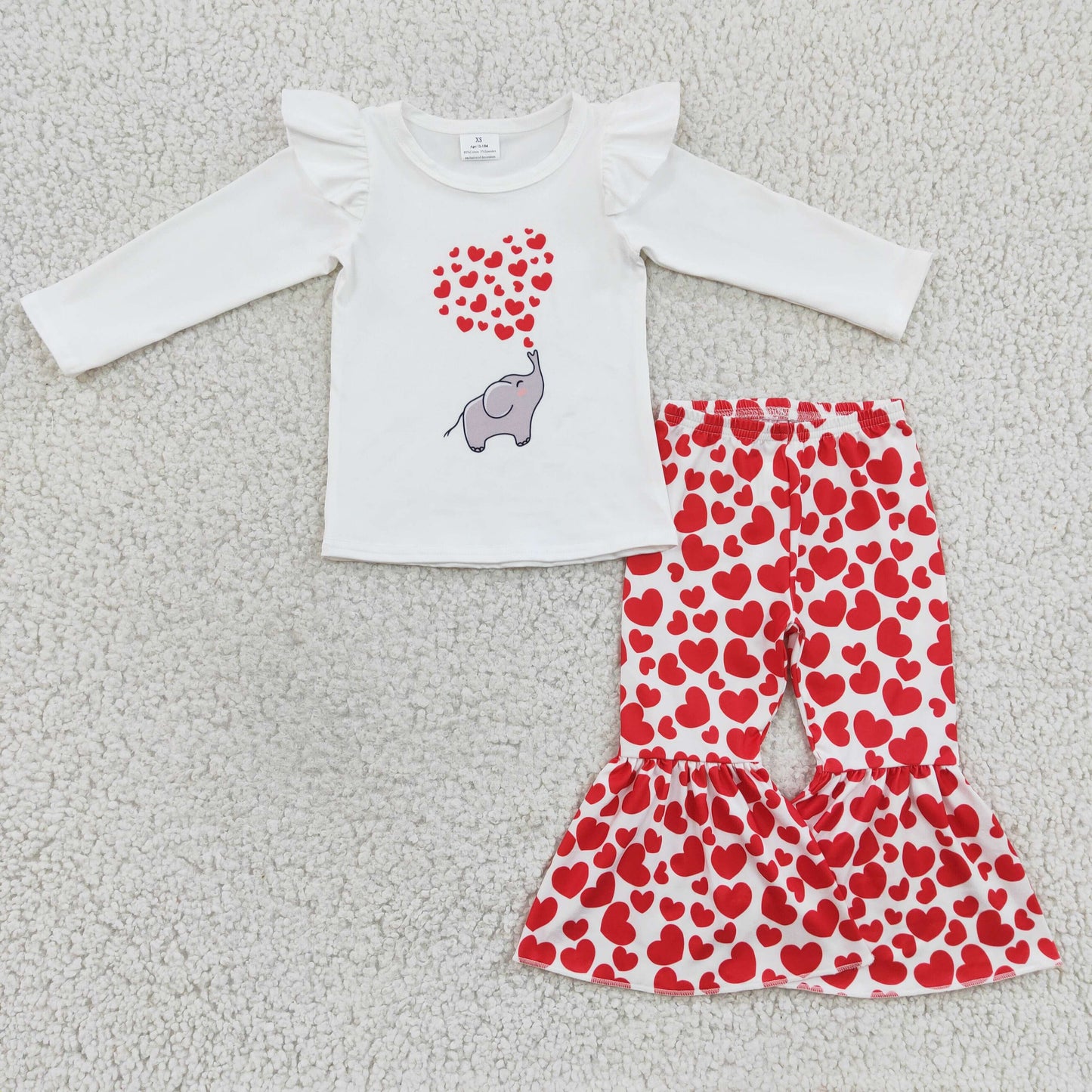 Elephant love shirt & bell Valentine's Day SET girls outfits kids clothes