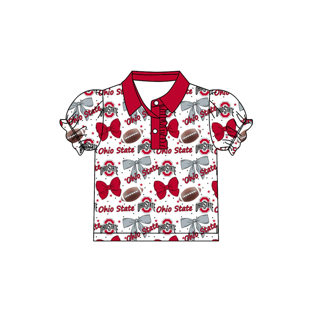 7.30Preorder(moq 5)Baby Girls Ohiostate Team Short Sleeve Tee Pullovers Polo Shirts Tops