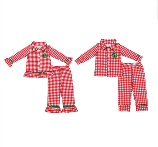 christmas tree pajamas suit boys match girls fall winter sets long sleeve pants kids outfits