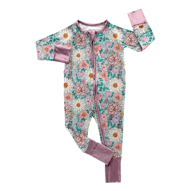 6.14 Multi-color floral long-sleeved zip-up toddler clothing