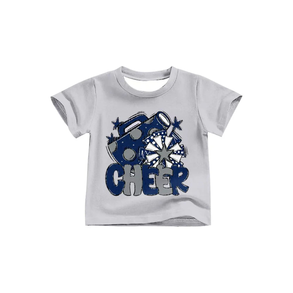 X8.14Baby Girls Blue Cheer Team Short Sleeve Tee Shirts Tops