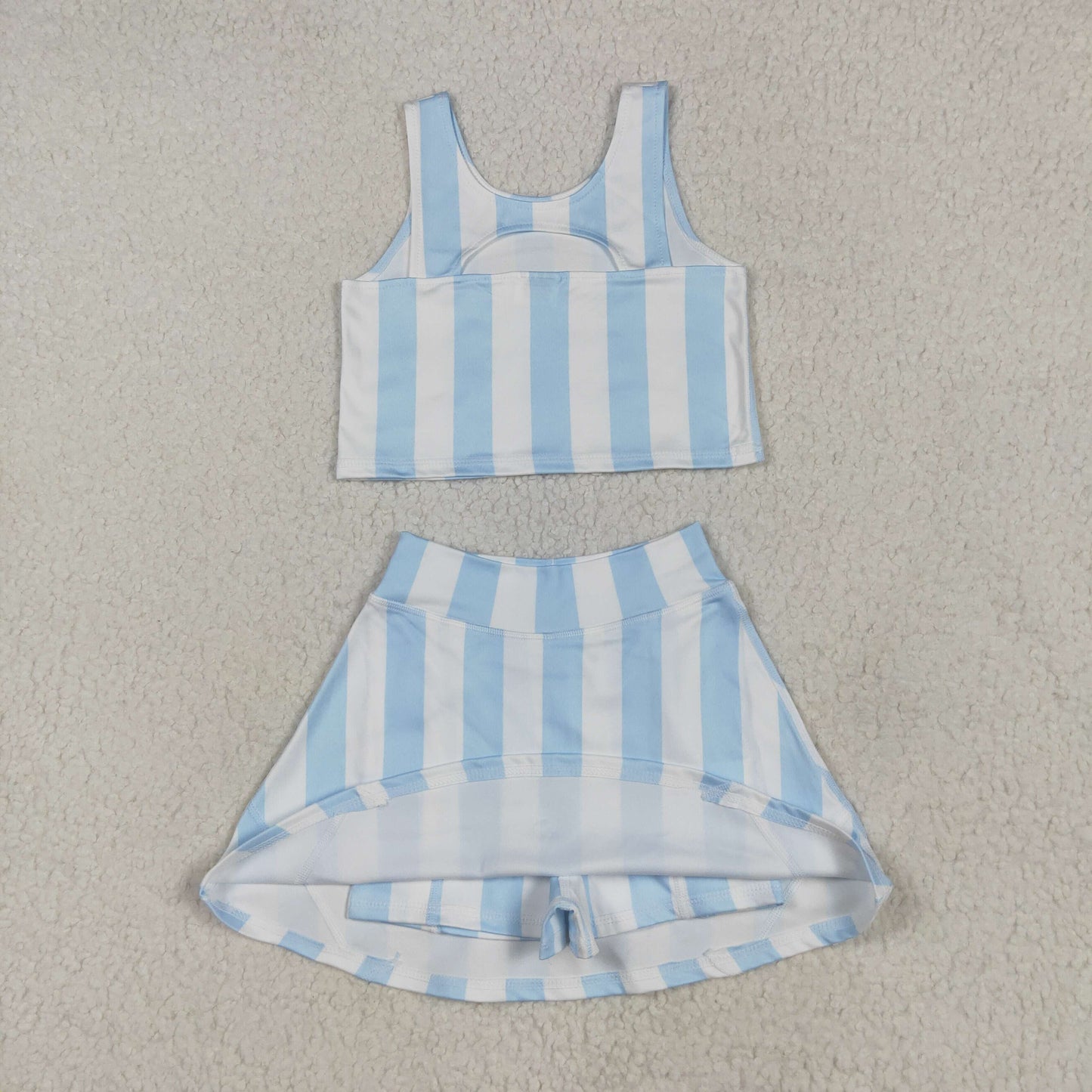 5.1  GSD2433 Light blue striped sleeveless pants skirt yoga set