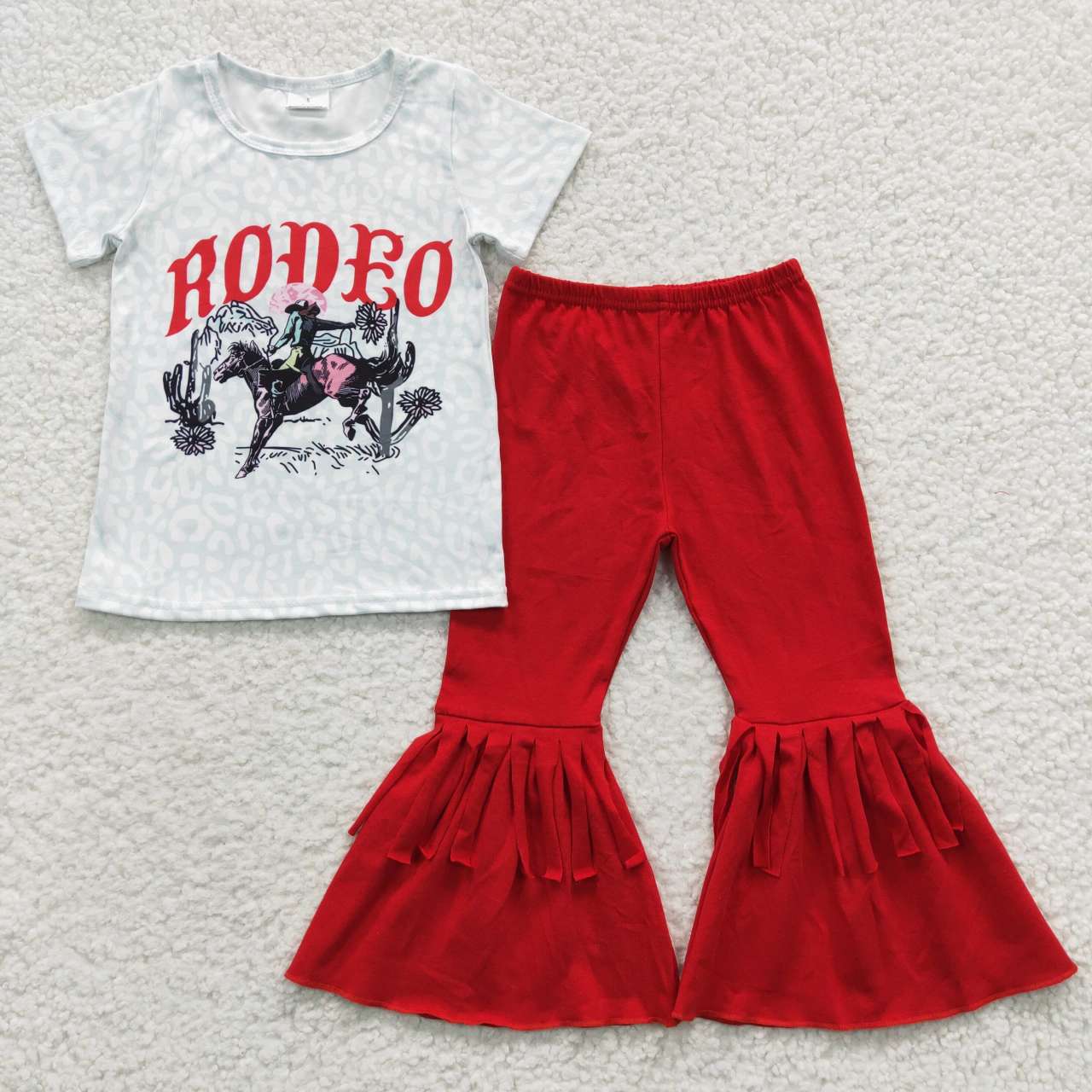 rodeo girl top & red bells set kids clothes