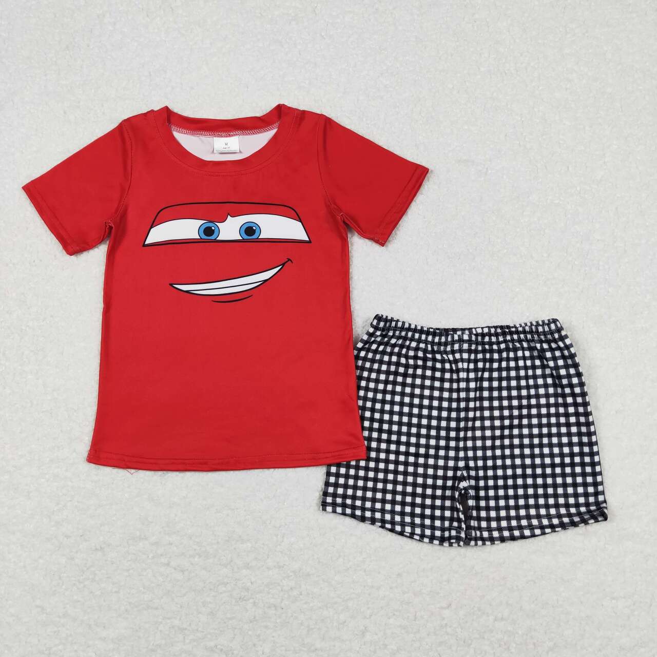 BSSO0654 cars cartoon car red short sleeve plaid shorts suit