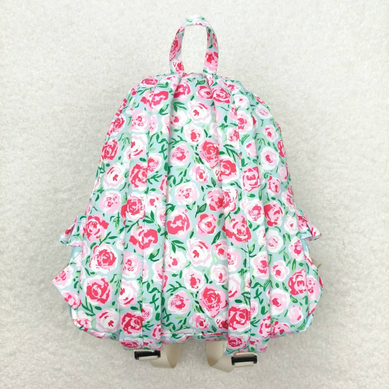 BA0100 Pink flower light blue backpack