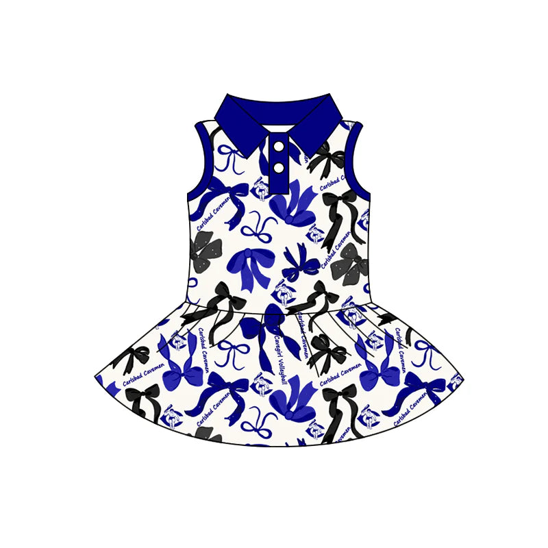 6.28Preorder (moq 5)Baby Girls Gavemen Sleeveless Bows Button Team Knee Length Dresses