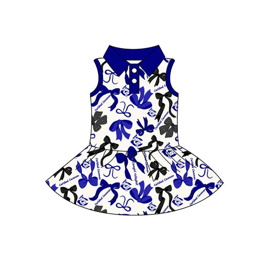 6.28Preorder (moq 5)Baby Girls Gavemen Sleeveless Bows Button Team Knee Length Dresses