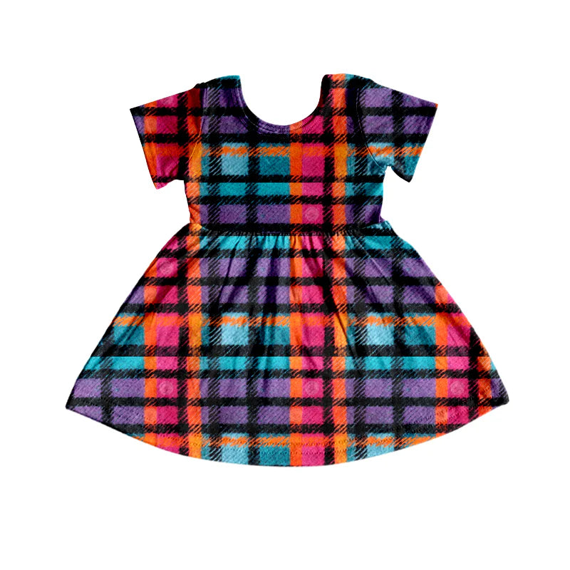 8.9Preorder (moq 5)Baby Girls Halloween Checkered Twirl Knee Length Dresses