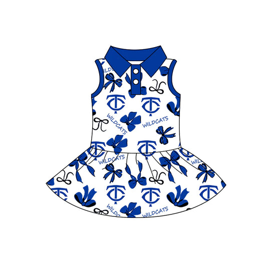 8.13Baby Girls Sleeveless Blue Bows TC Button Team Knee Length Dresses