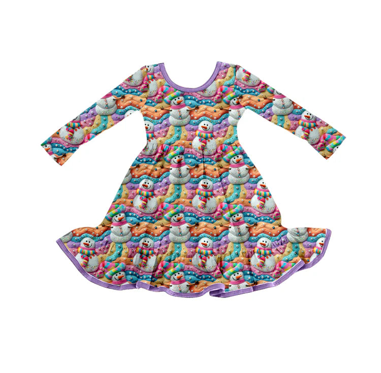 X922Preorder (moq 5)Baby Girls Christmas Colorful Snowman Knee Length Dresses