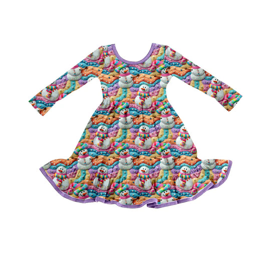 X922Preorder (moq 5)Baby Girls Christmas Colorful Snowman Knee Length Dresses