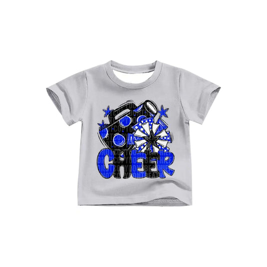 X8.14Girls Black Blue Cheer Team Short Sleeve Tee Shirts Tops
