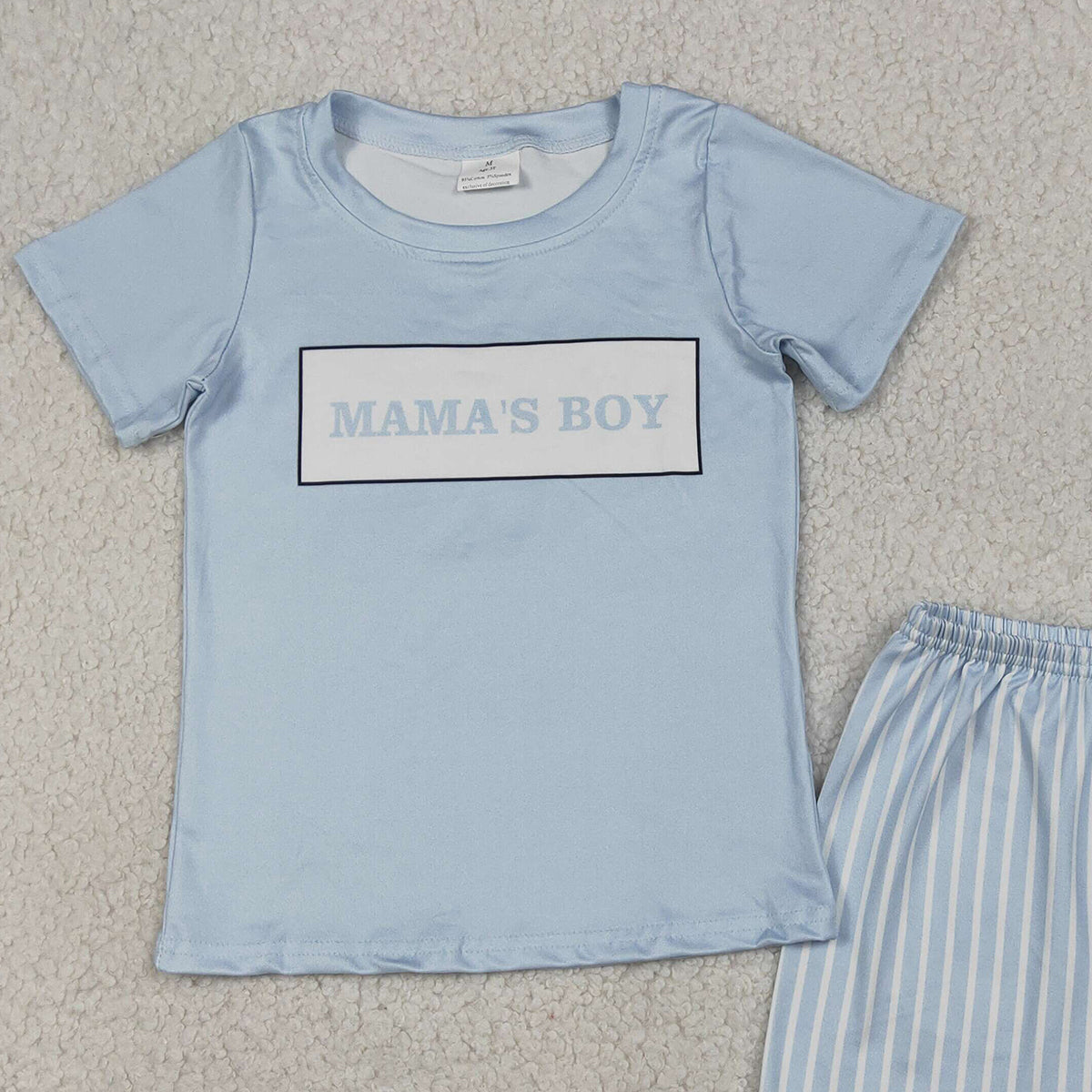 3.31 BSSO1876 Baby Mama's Boy Light Blue Shirt Top Stripe Shorts Clothes Set