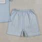 3.31 BSSO1876 Baby Mama's Boy Light Blue Shirt Top Stripe Shorts Clothes Set