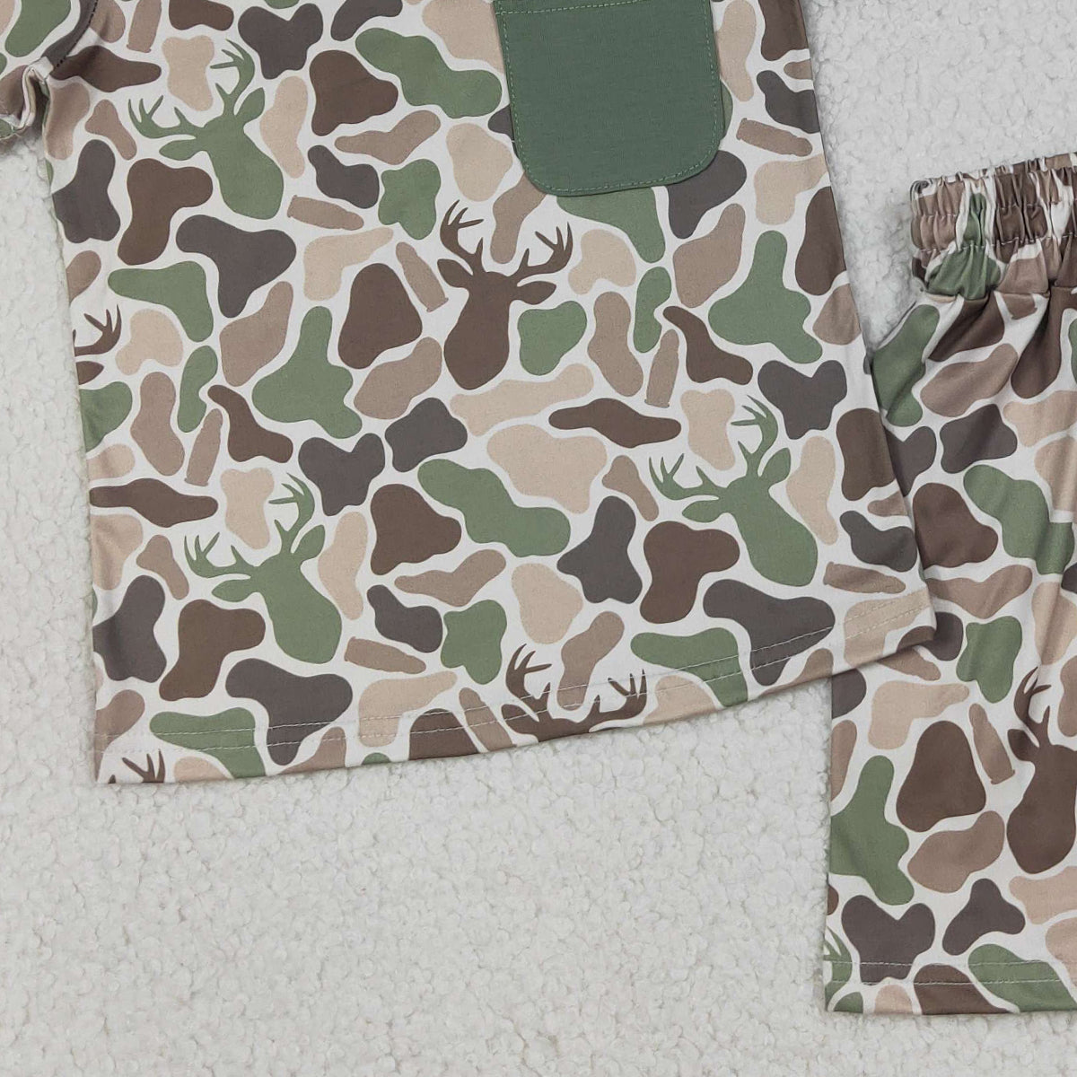4.1 BSSO1792 Baby Boys Southern Green Deer Camo Pocket Top Shorts Hunting Clothes Sets