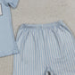 3.31 BSSO1876 Baby Mama's Boy Light Blue Shirt Top Stripe Shorts Clothes Set