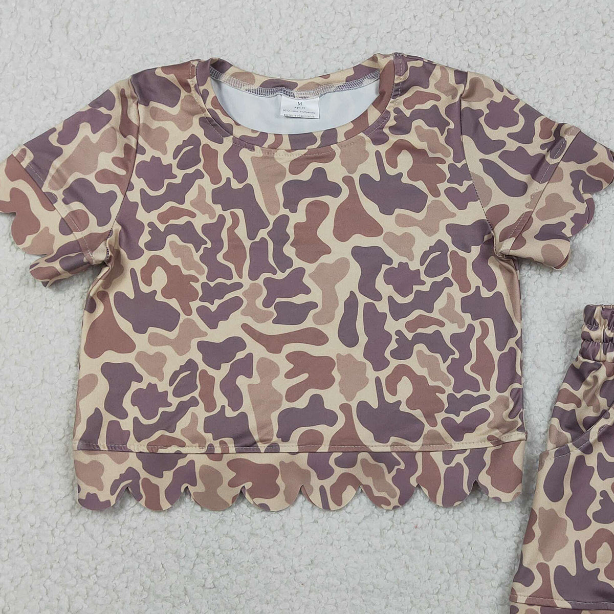 3.30 GSSO3227 Baby Girls Southern Khaki Camo Top Shorts Scallop Clothes Sets