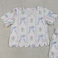 GSSO3272 Baby Girls Short Sleeve Blue Bow Flowers Stripe Top Shorts Scallop Clothes Sets