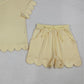 3.31 GSSO3203 Adult Women Yellow Shorts Sleeve Shirts Top Short Scallop Clothes Sets