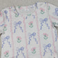 GSSO3272 Baby Girls Short Sleeve Blue Bow Flowers Stripe Top Shorts Scallop Clothes Sets
